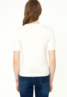 Kadın Krem Kısa Kollu Triko Kazak - 50252850029