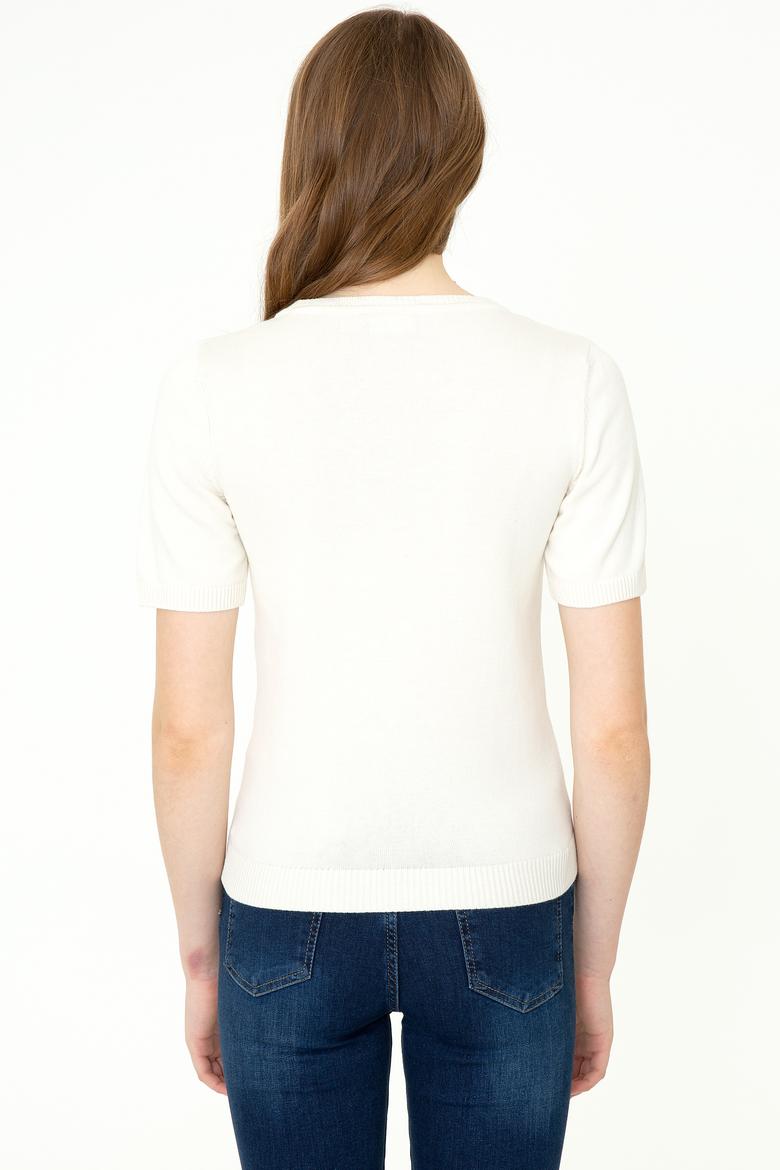 Kadın Krem Kısa Kollu Triko Kazak - 50252850029