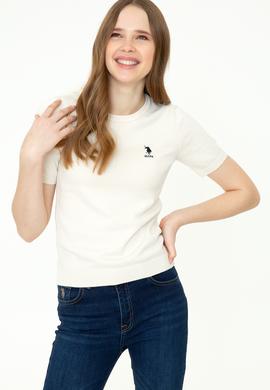 Kadın Krem Kısa Kollu Triko Kazak - 50252850029