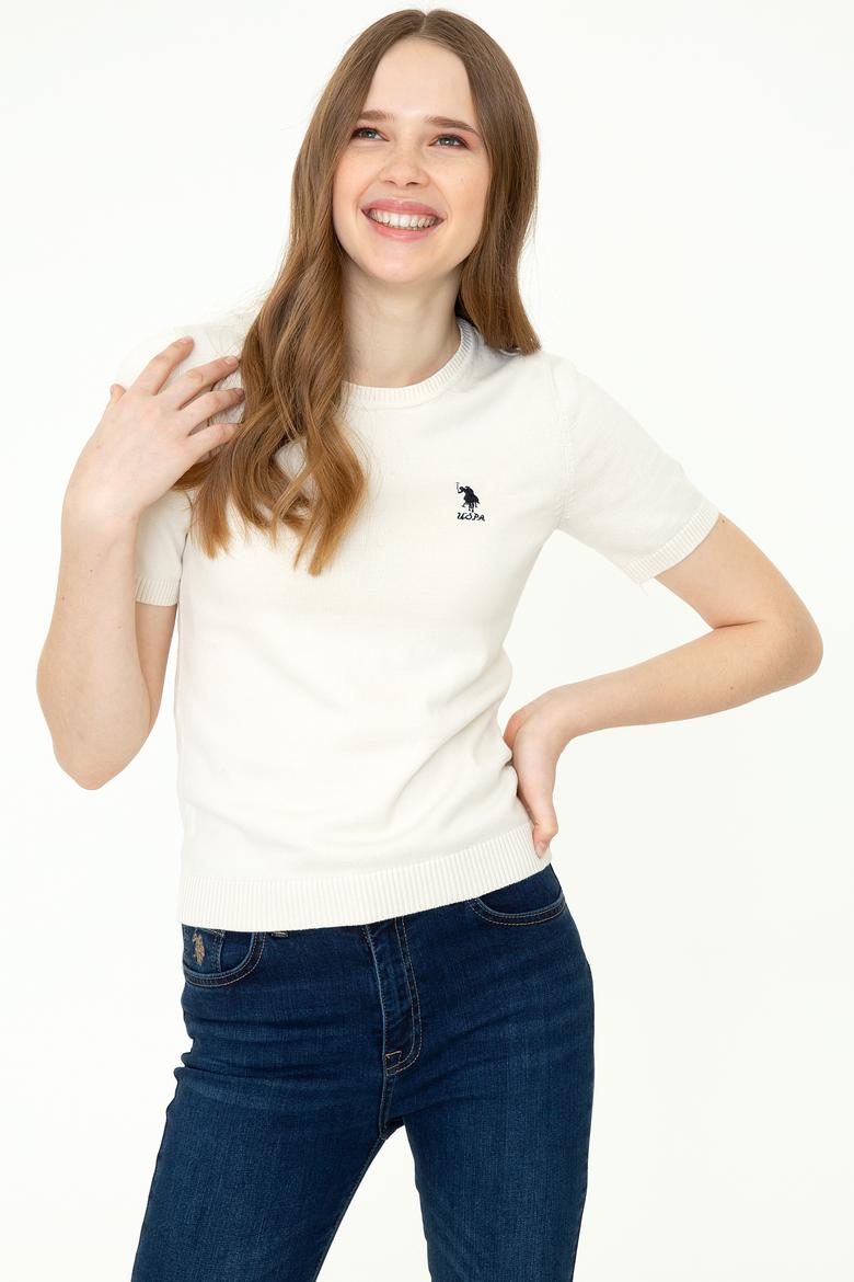 Kadın Krem Kısa Kollu Triko Kazak
