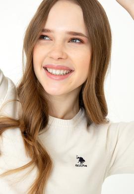 Kadın Krem Kısa Kollu Triko Kazak - 50252850029