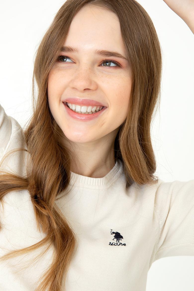 Kadın Krem Kısa Kollu Triko Kazak - 50252850029