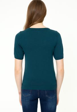 Kadın Petrol Yeşili Kısa Kollu Triko Kazak - 50252850020