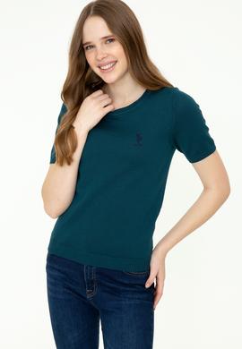 Kadın Petrol Yeşili Kısa Kollu Triko Kazak - 50252850020