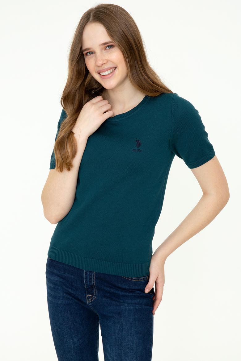 Kadın Petrol Yeşili Kısa Kollu Triko Kazak - 50252850020