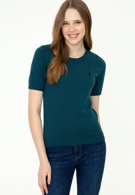 Kadın Petrol Yeşili Kısa Kollu Triko Kazak - 50252850020