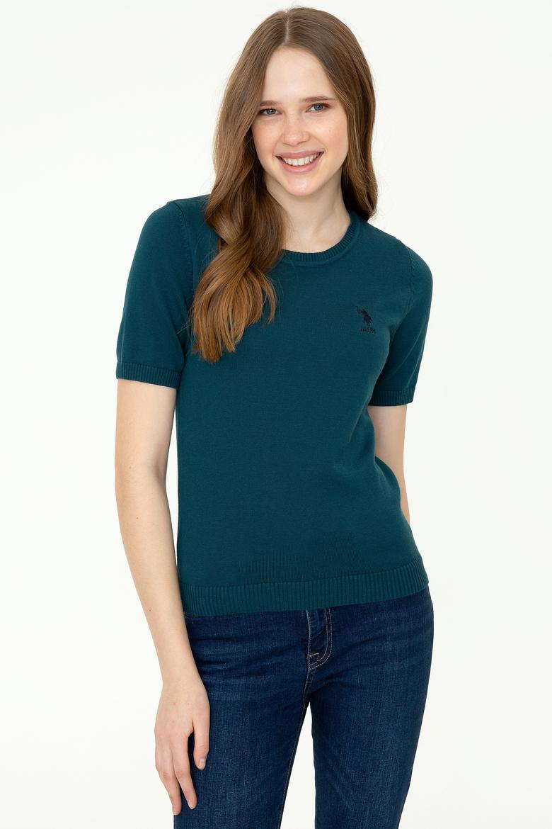 Kadın Petrol Yeşili Kısa Kollu Triko Kazak