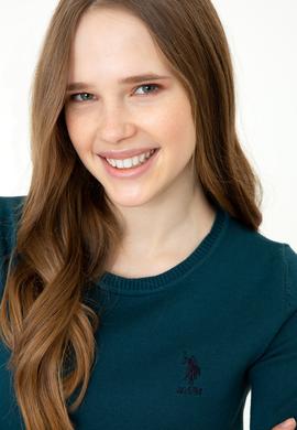 Kadın Petrol Yeşili Kısa Kollu Triko Kazak - 50252850020