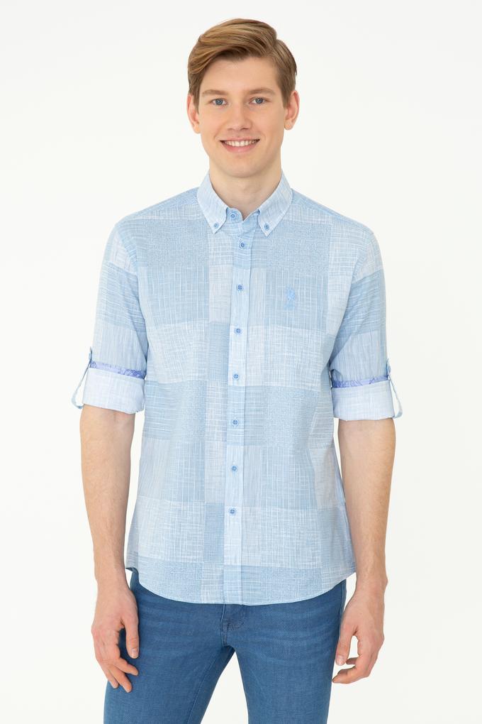 Erkek Mavi Kareli Gömlek Uzunkol