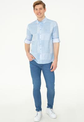 Erkek Mavi Kareli Gömlek Uzunkol - 50246847008