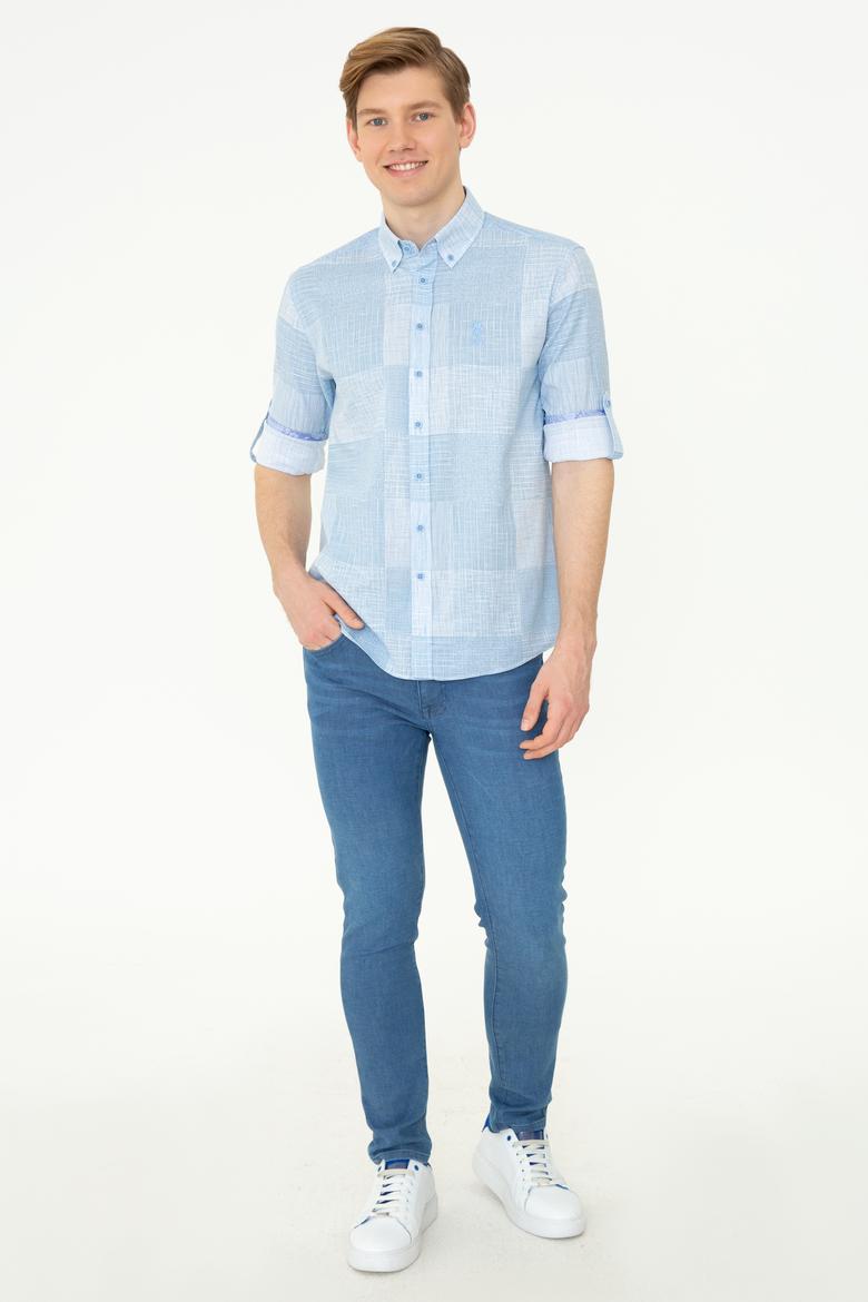 Erkek Mavi Kareli Gömlek Uzunkol - 50246847008