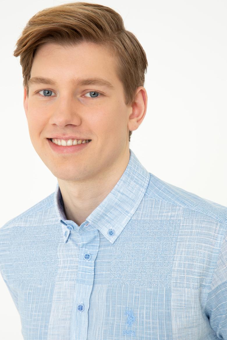 Erkek Mavi Kareli Gömlek Uzunkol - 50246847008