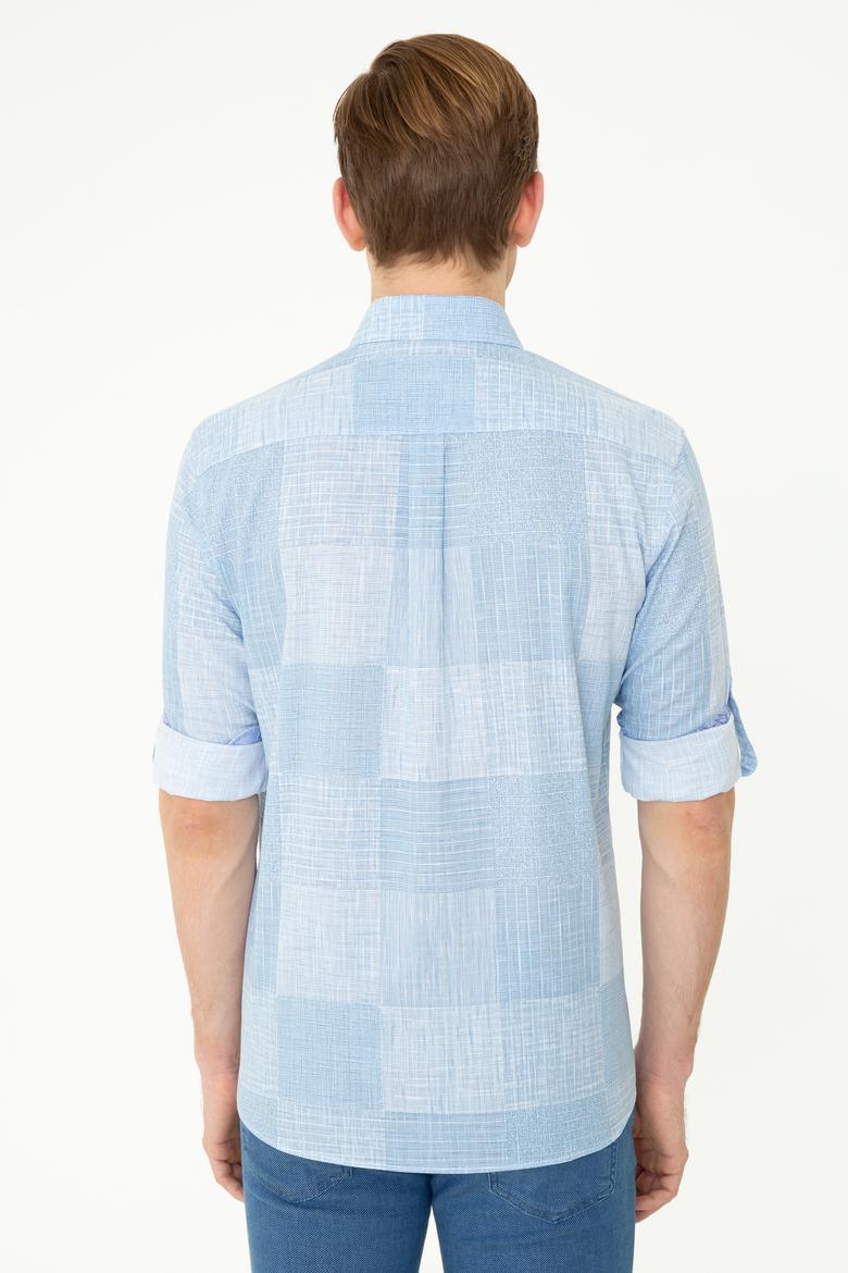Erkek Mavi Kareli Gömlek Uzunkol - 50246847008