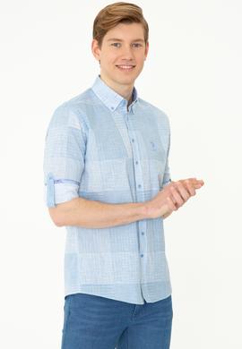 Erkek Mavi Kareli Gömlek Uzunkol - 50246847008