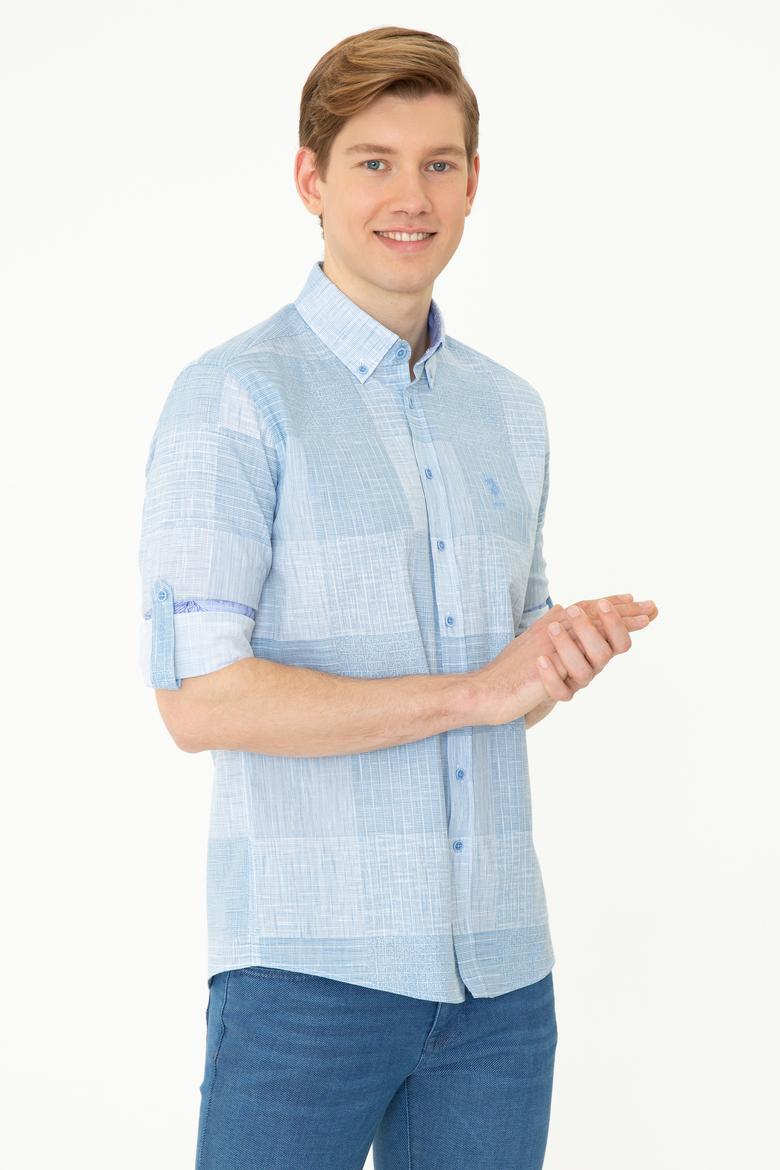 Erkek Mavi Kareli Gömlek Uzunkol - 50246847008