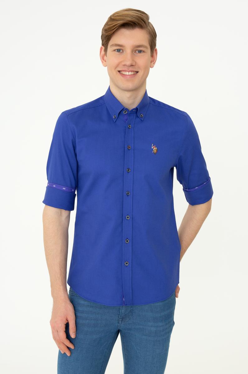 Erkek Saks Uzun Kollu Gömlek