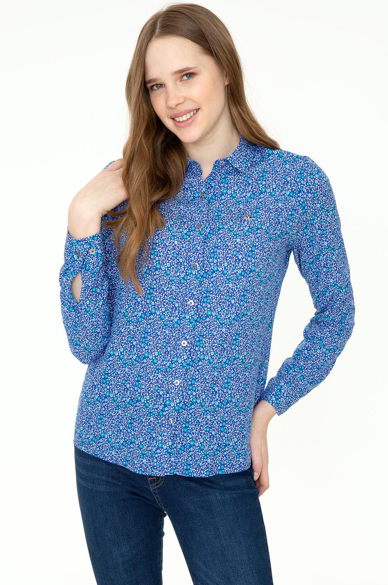 Kadın Mavi Gömlek Uzunkol