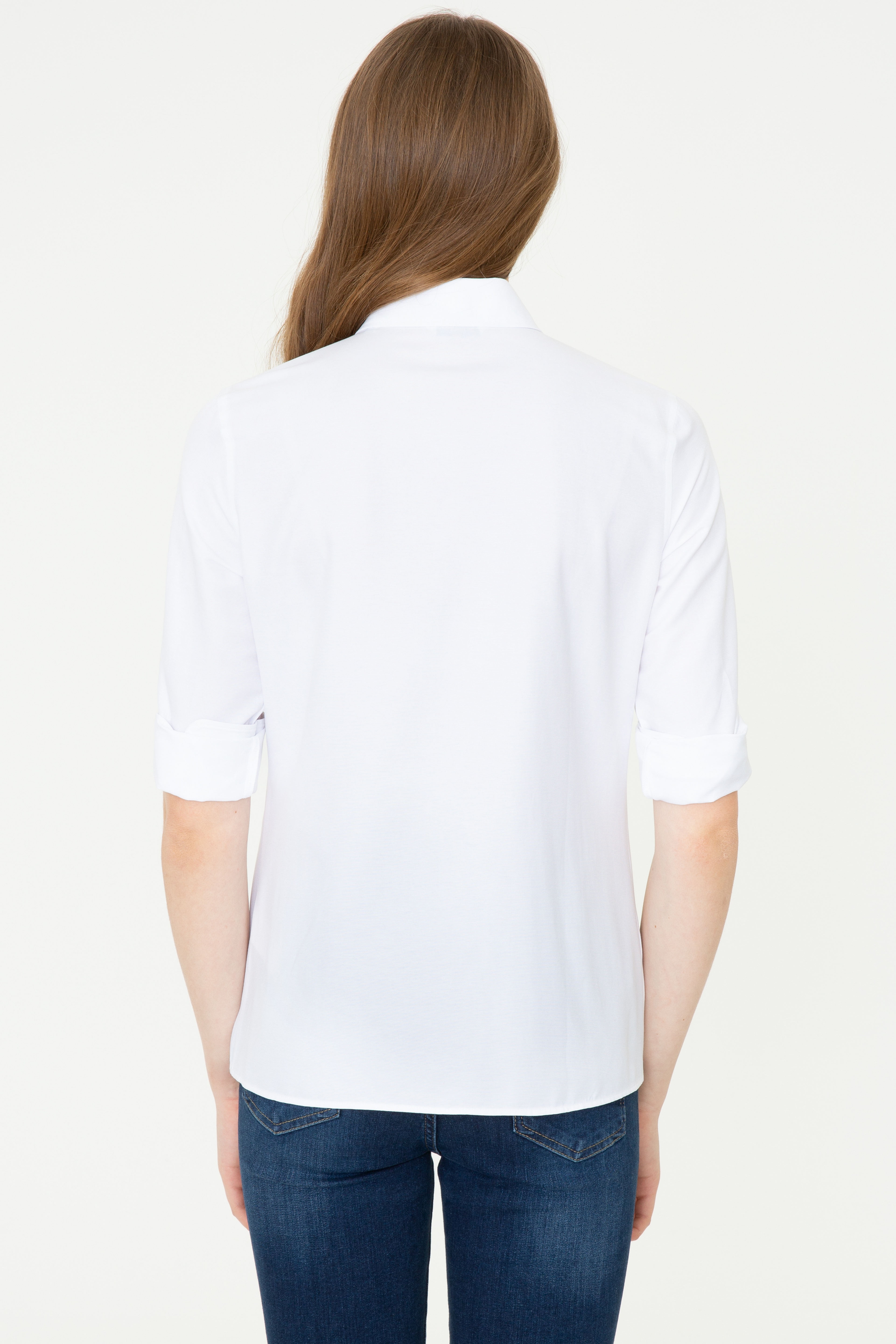 Kadın Beyaz Uzun Kollu Basic Gömlek - Image 4