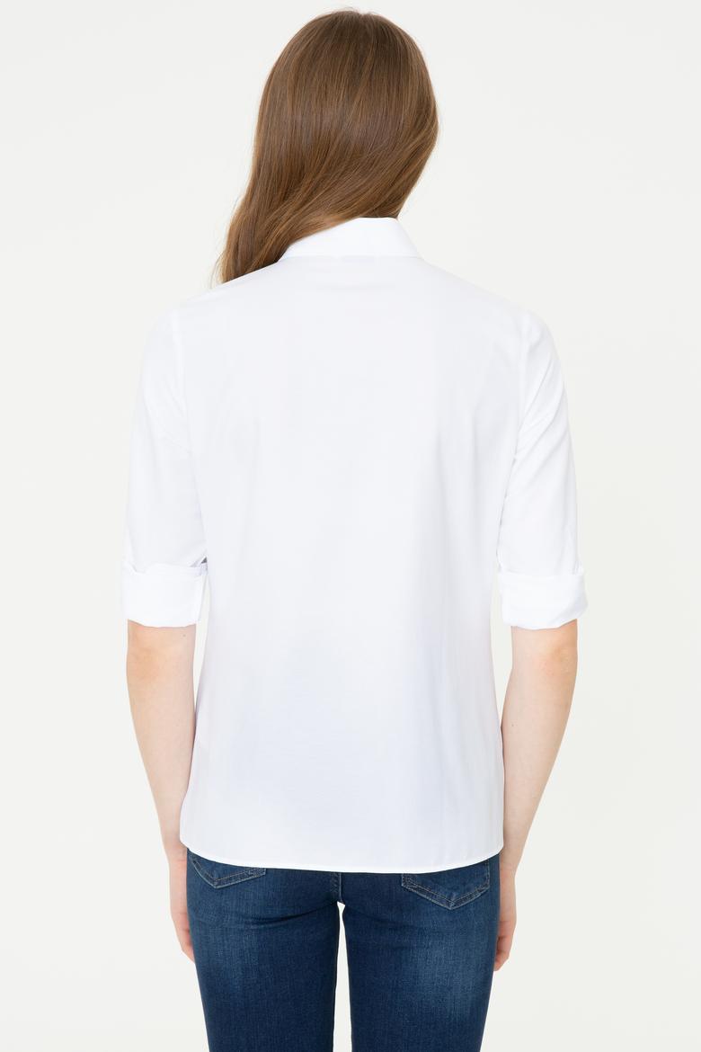 Kadın Beyaz Uzun Kollu Basic Gömlek - 50253658004