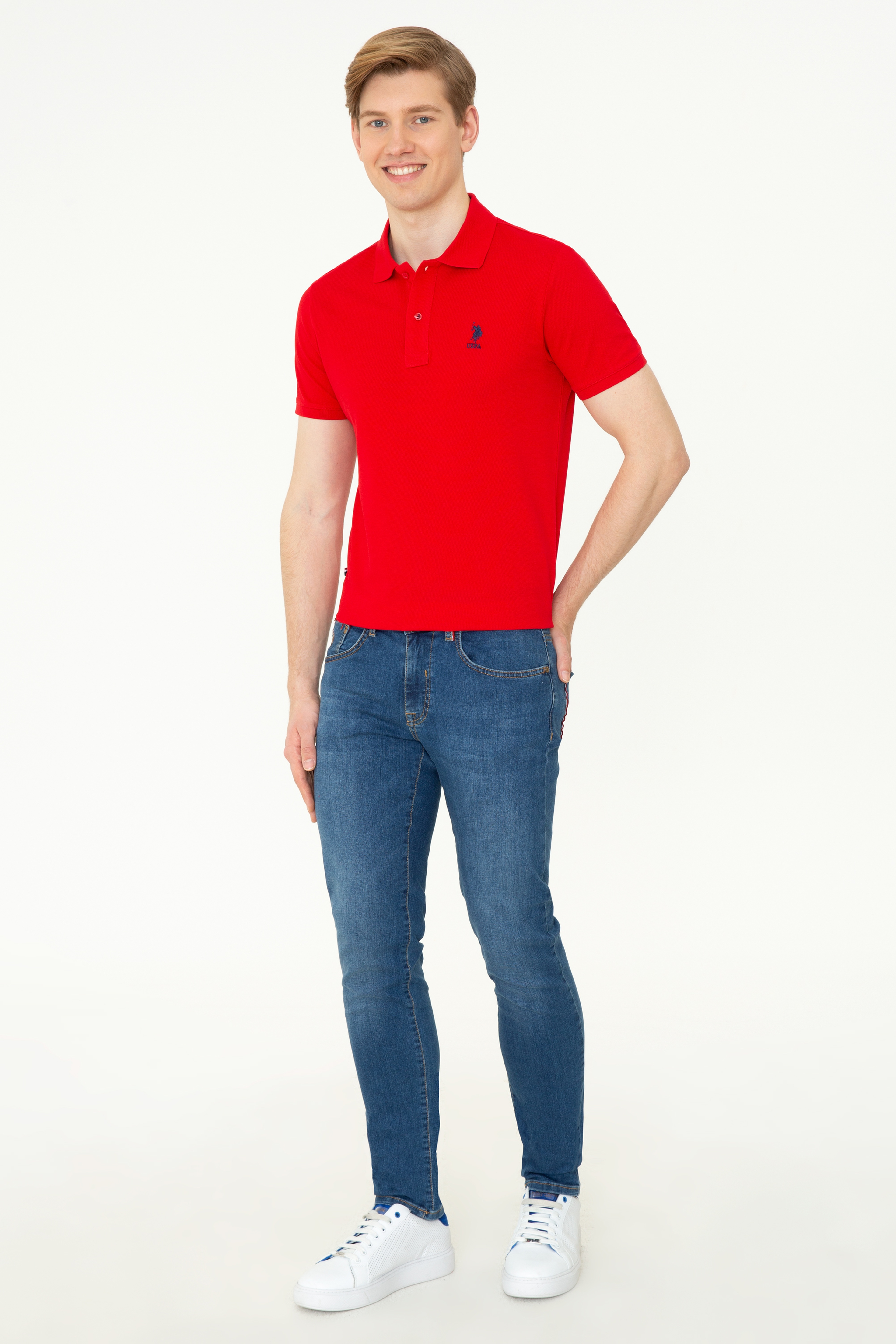 Erkek Kırmızı Basic Polo Yaka Tişört