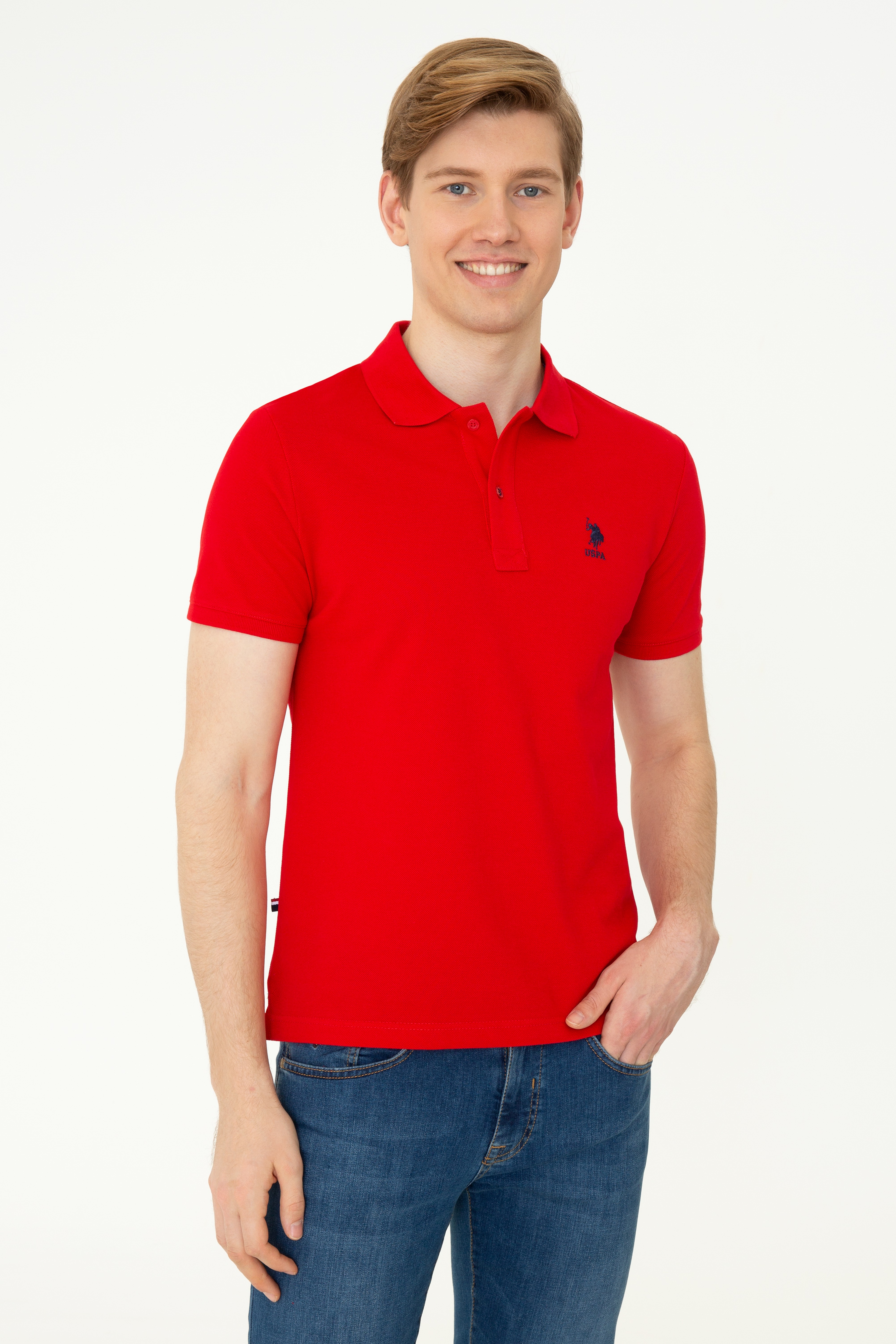 Erkek Kırmızı Basic Polo Yaka Tişört - Image 1