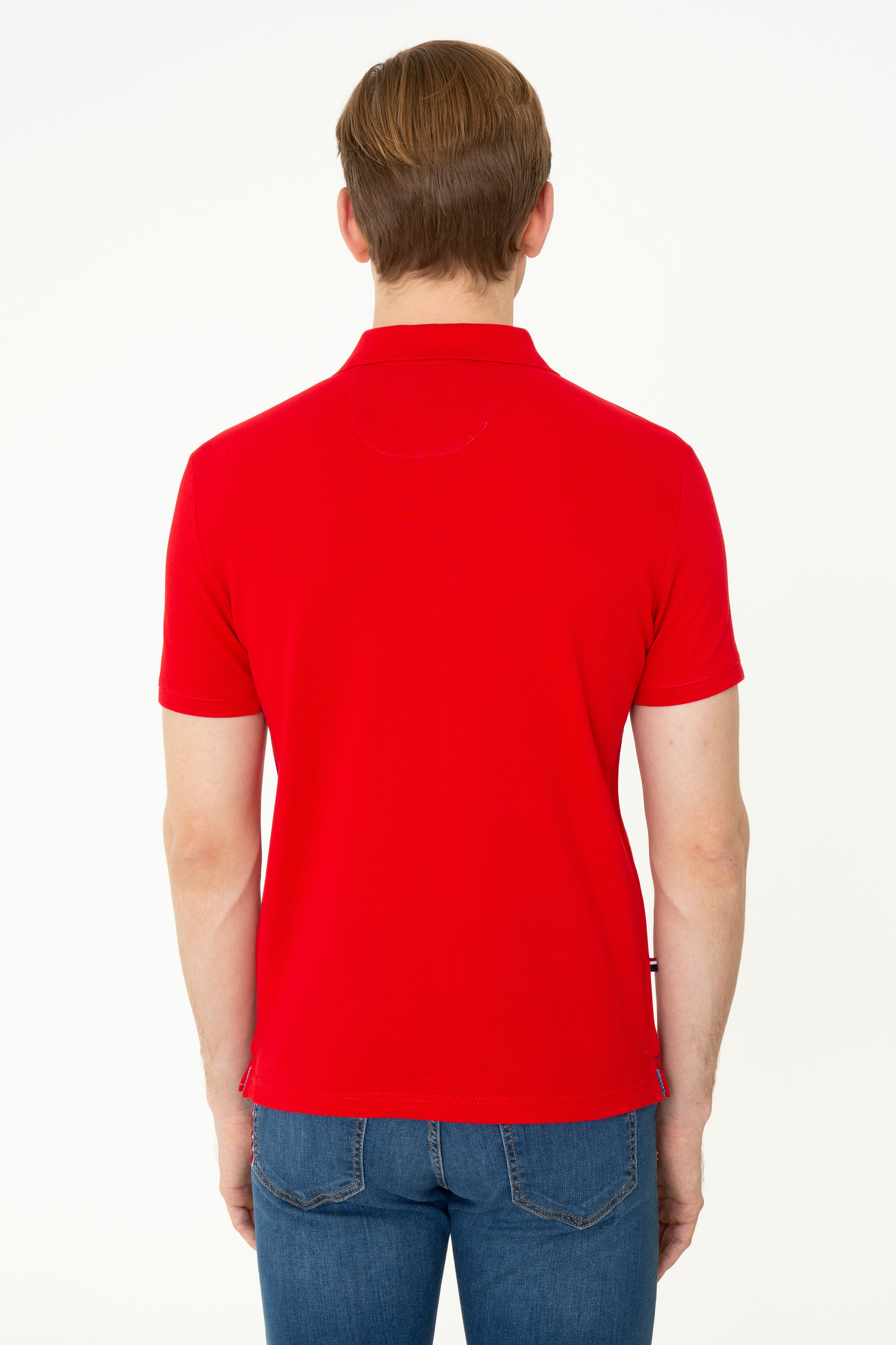 Erkek Kırmızı Basic Polo Yaka Tişört - Image 4