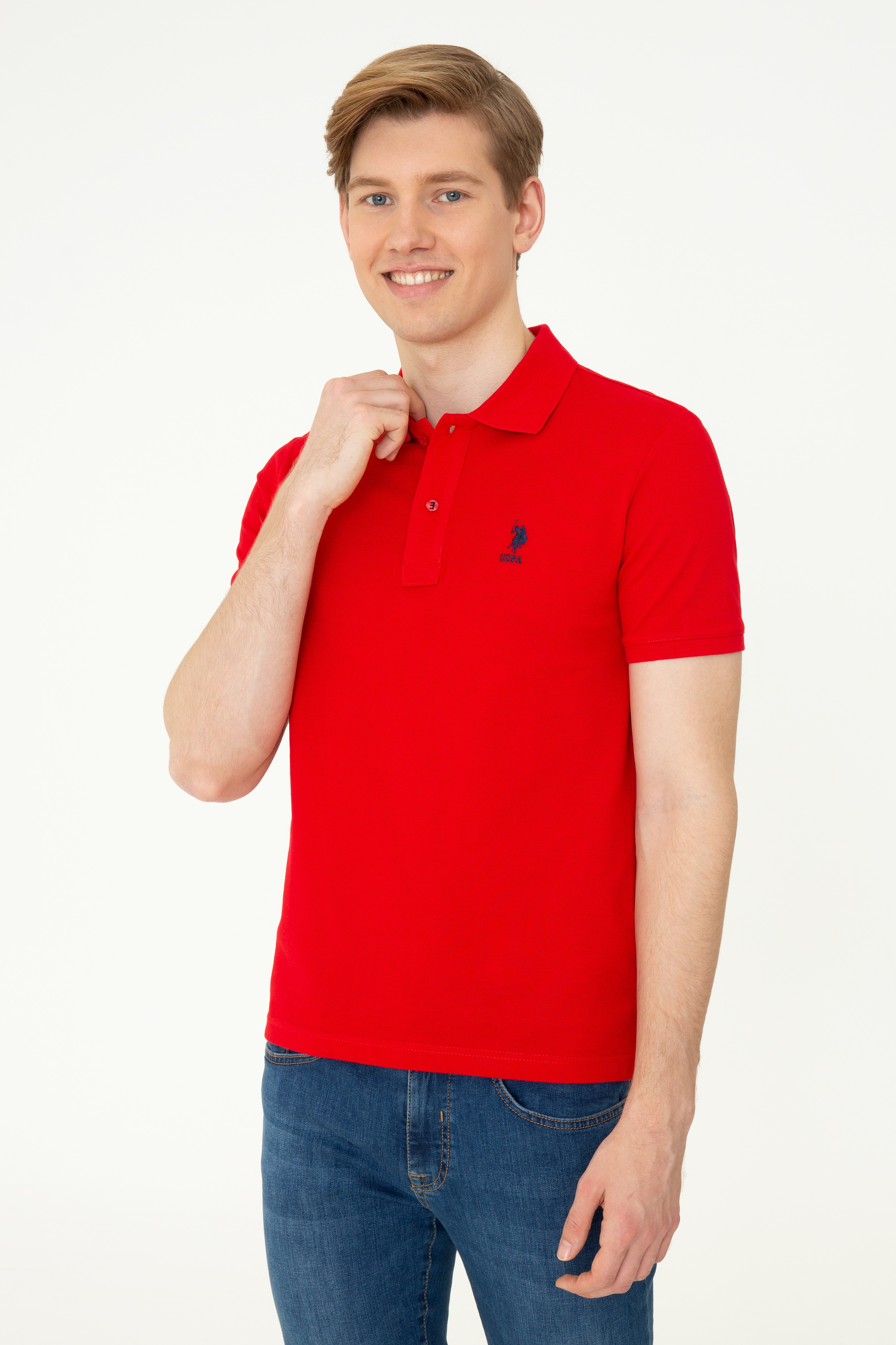 Erkek Kırmızı Basic Polo Yaka Tişört