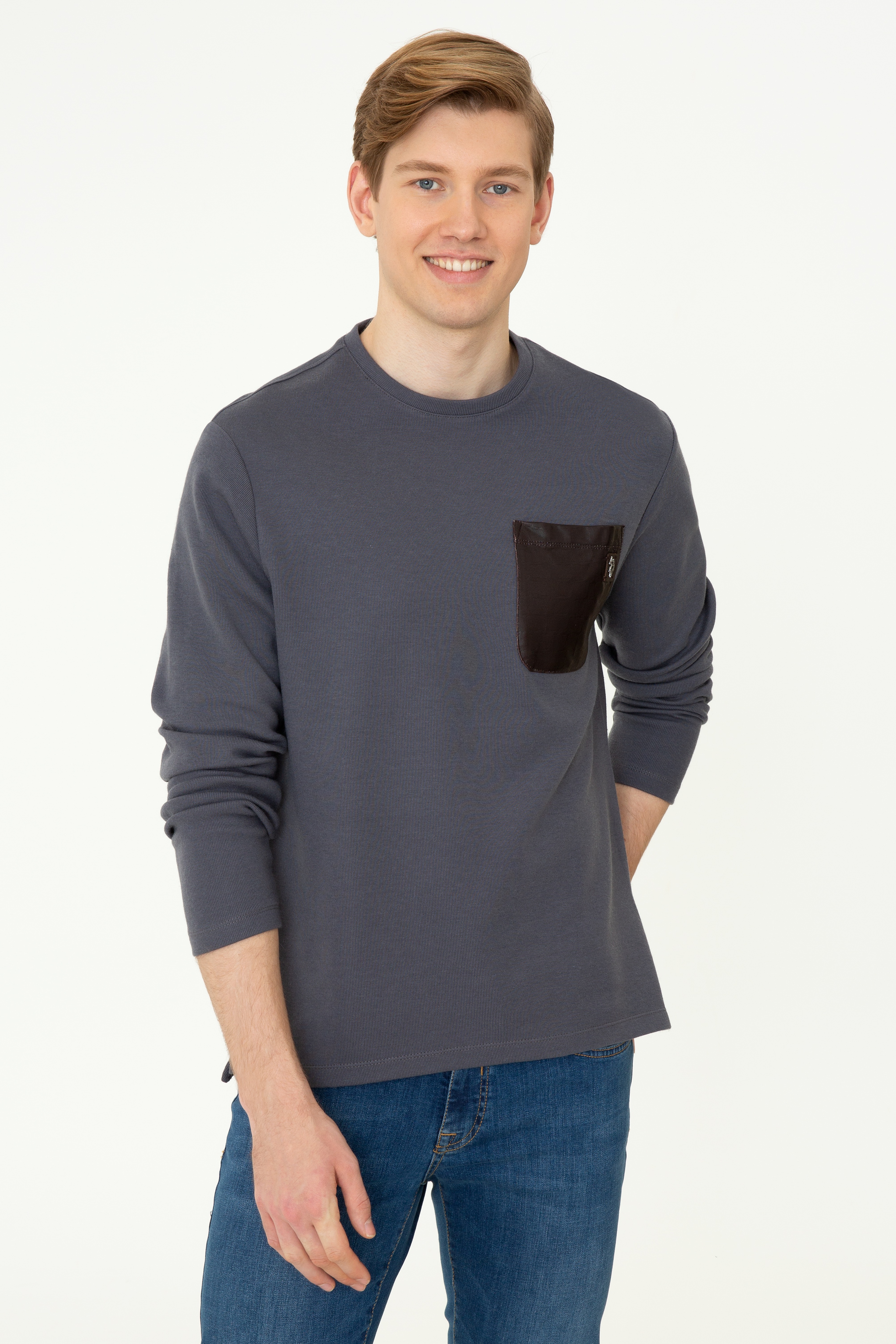 Erkek Antrasit Bisiklet Yaka Sweatshirt
