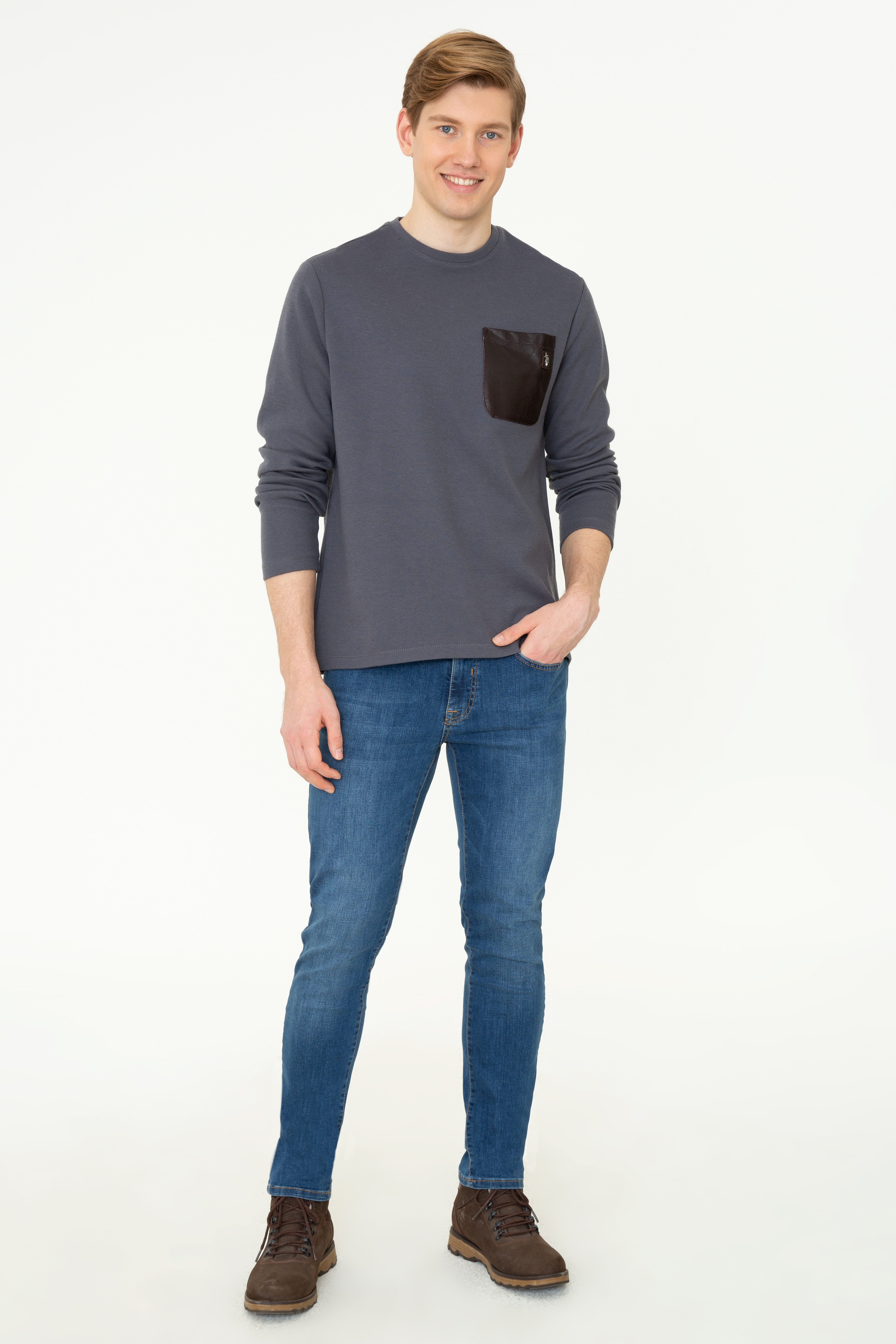 Erkek Antrasit Bisiklet Yaka Sweatshirt