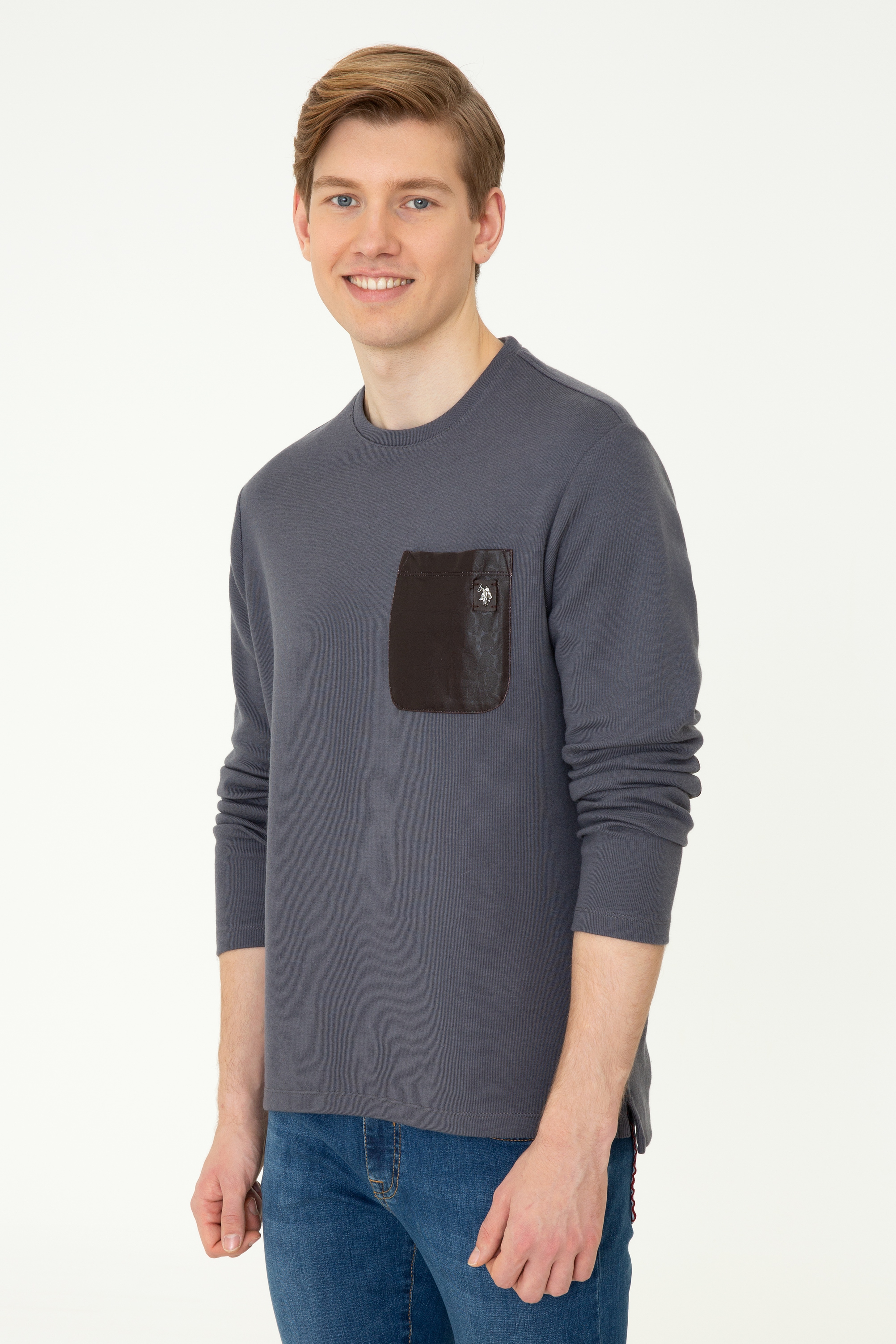 Erkek Antrasit Bisiklet Yaka Sweatshirt - Image 3