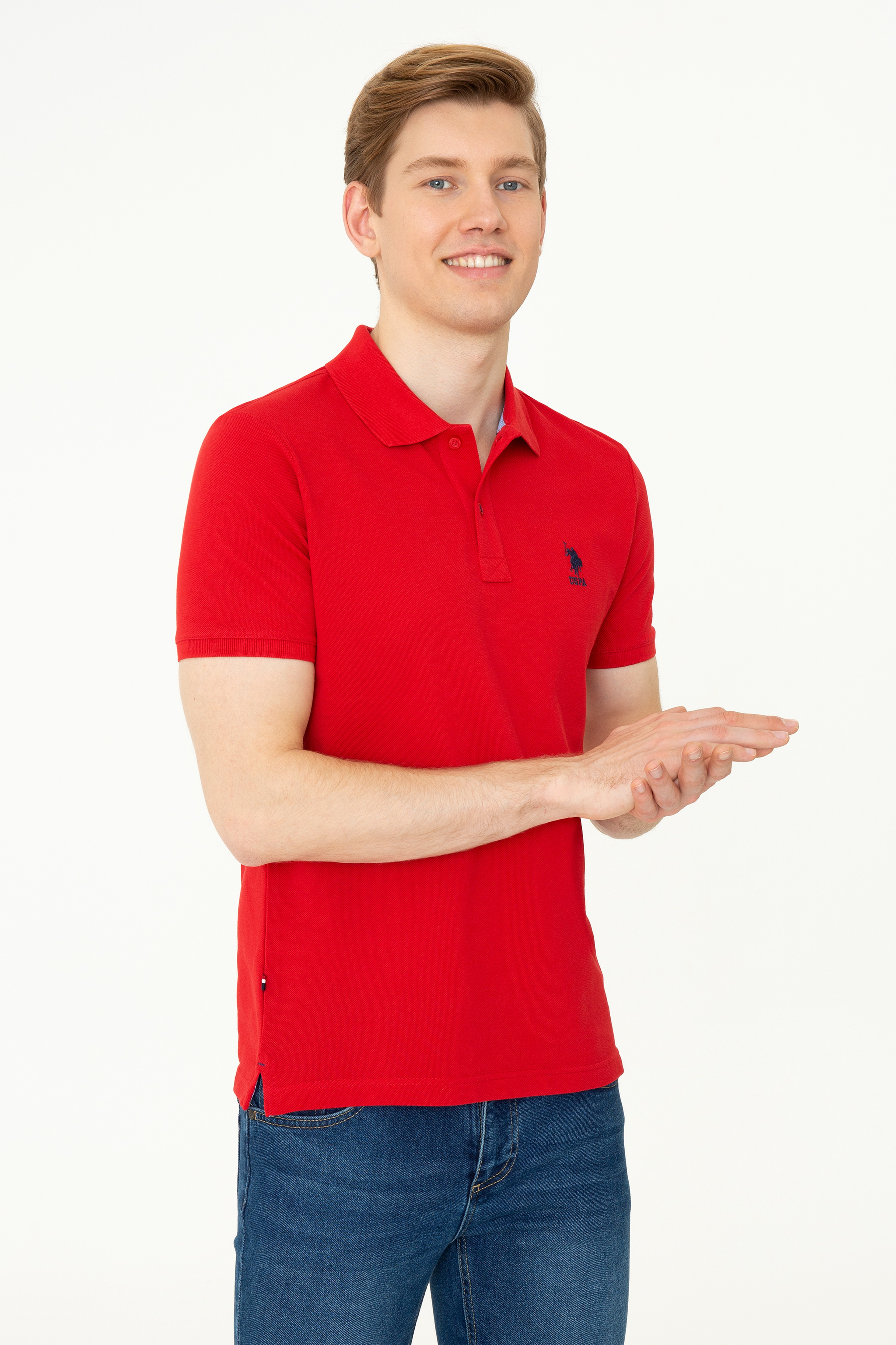 Erkek Kırmızı Basic Polo Yaka Tişört - Image 3