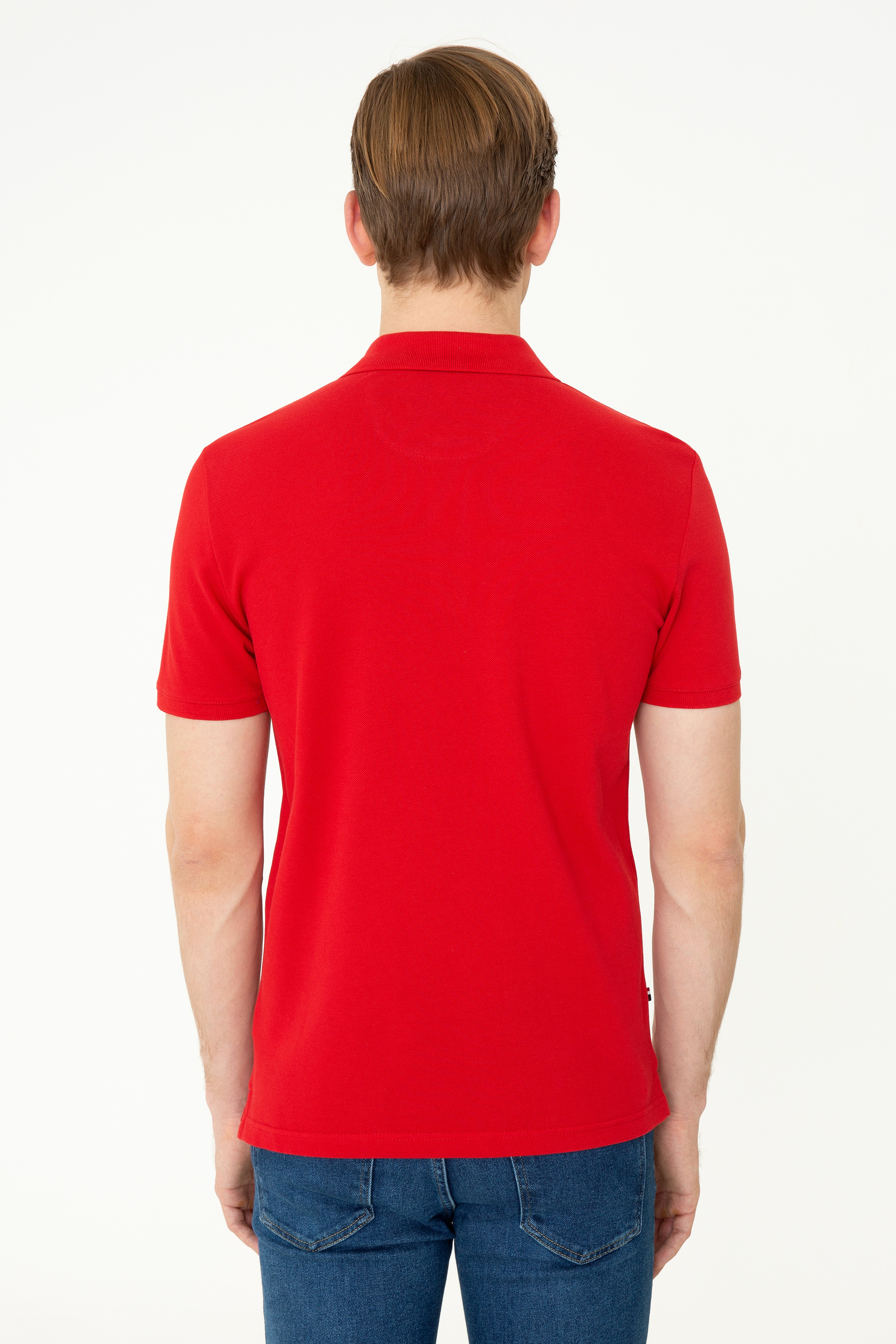 Erkek Kırmızı Basic Polo Yaka Tişört - Image 4