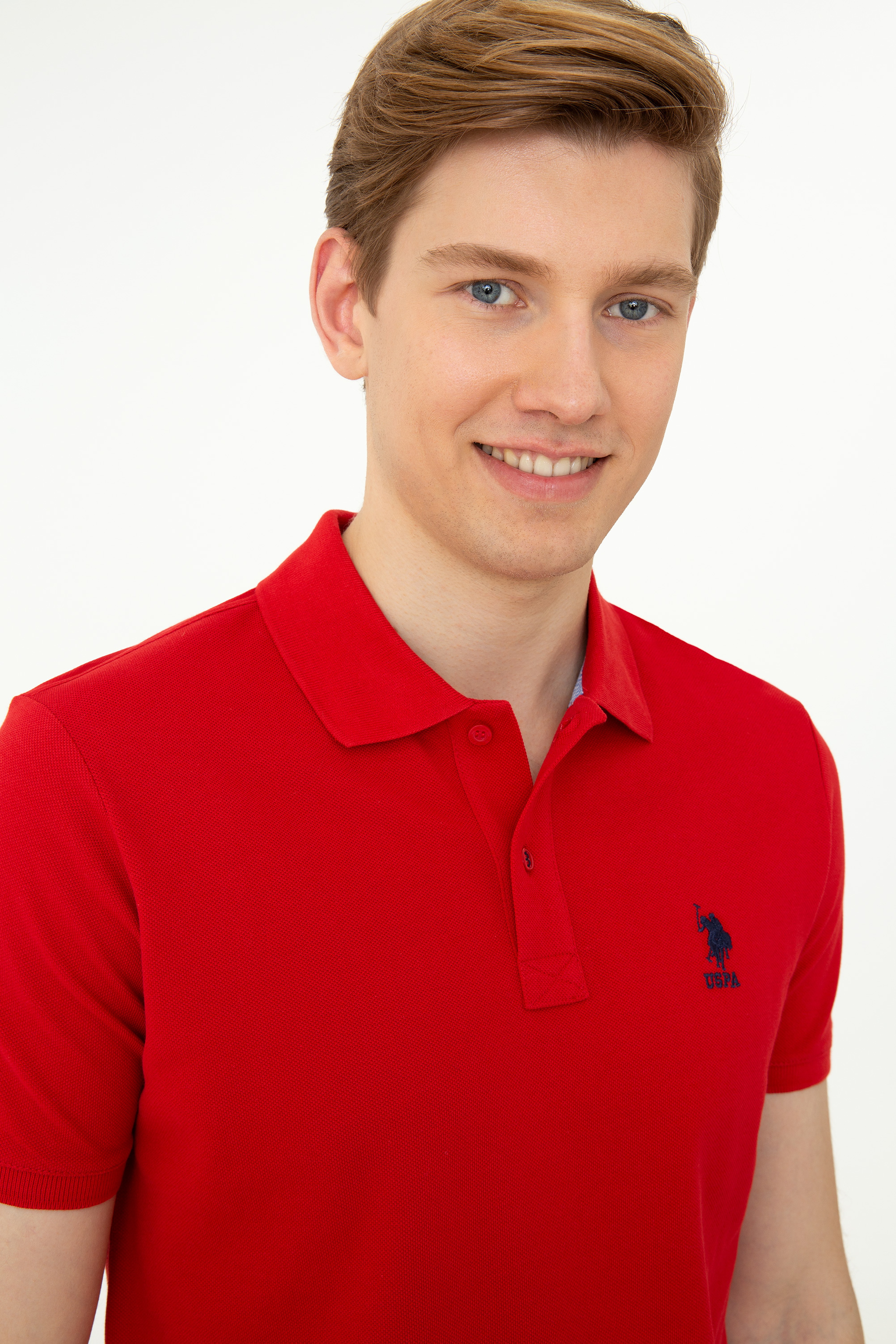 Erkek Kırmızı Basic Polo Yaka Tişört - Image 2