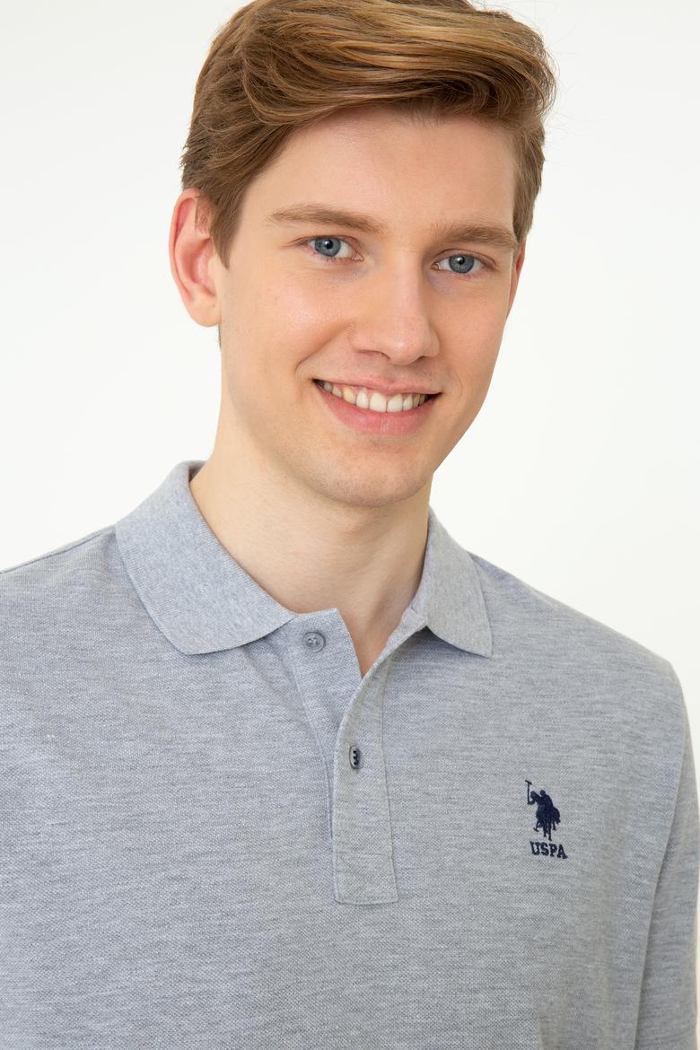 Erkek Gri Melanj Polo Yaka Basic T-Shirt - 50248548134