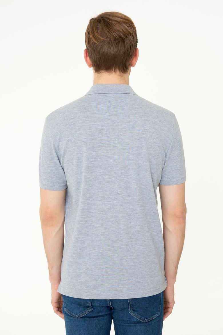 Erkek Gri Melanj Polo Yaka Basic T-Shirt - 50248548134