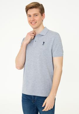 Erkek Gri Melanj Polo Yaka Basic T-Shirt - 50248548134