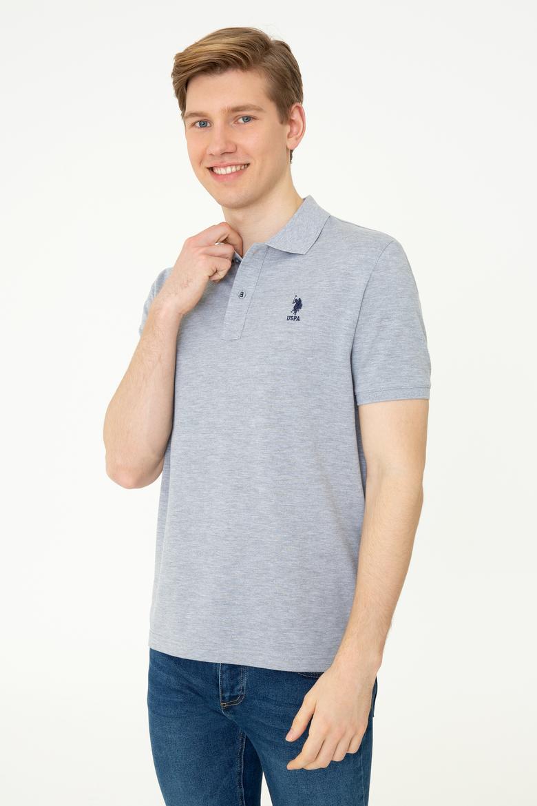 Erkek Gri Melanj Polo Yaka Basic T-Shirt - 50248548134