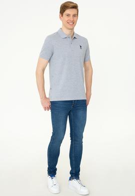 Erkek Gri Melanj Polo Yaka Basic T-Shirt - 50248548134