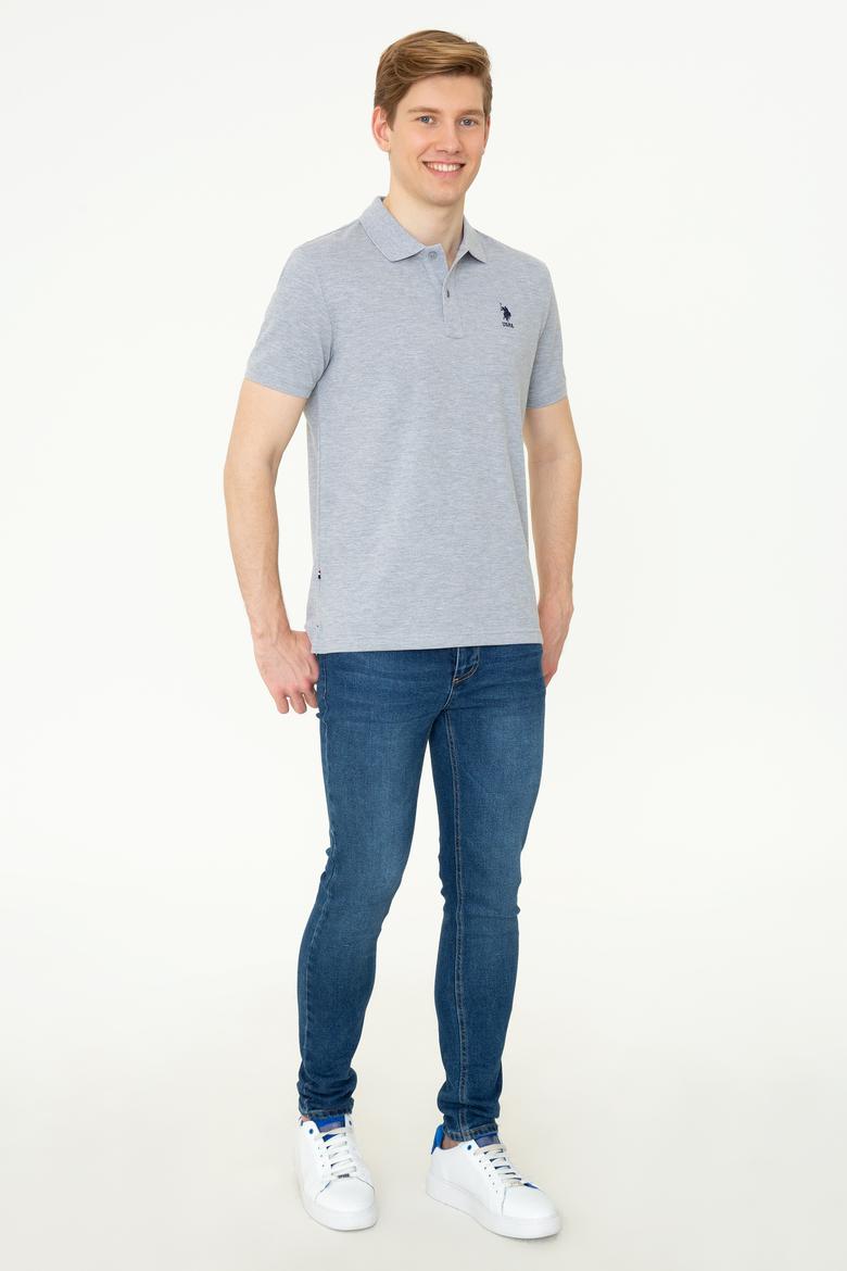 Erkek Gri Melanj Polo Yaka Basic T-Shirt - 50248548134