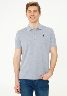 Erkek Gri Melanj Polo Yaka Basic T-Shirt - 50248548134