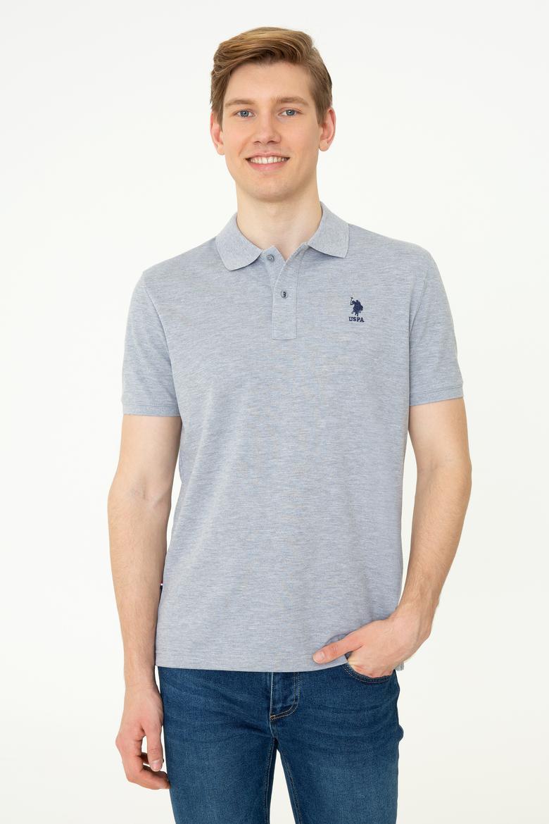 Erkek Gri Melanj Polo Yaka Basic T-Shirt