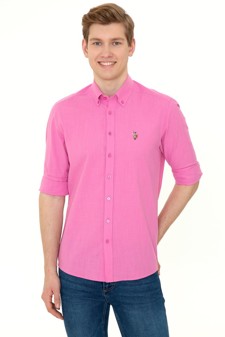 Erkek Pembe Uzun Kollu Basic Gömlek