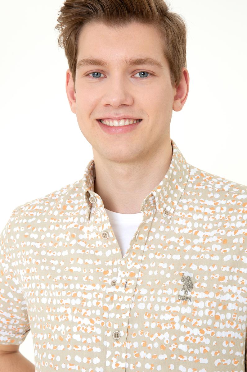 Erkek Haki Kısa Kollu Gömlek