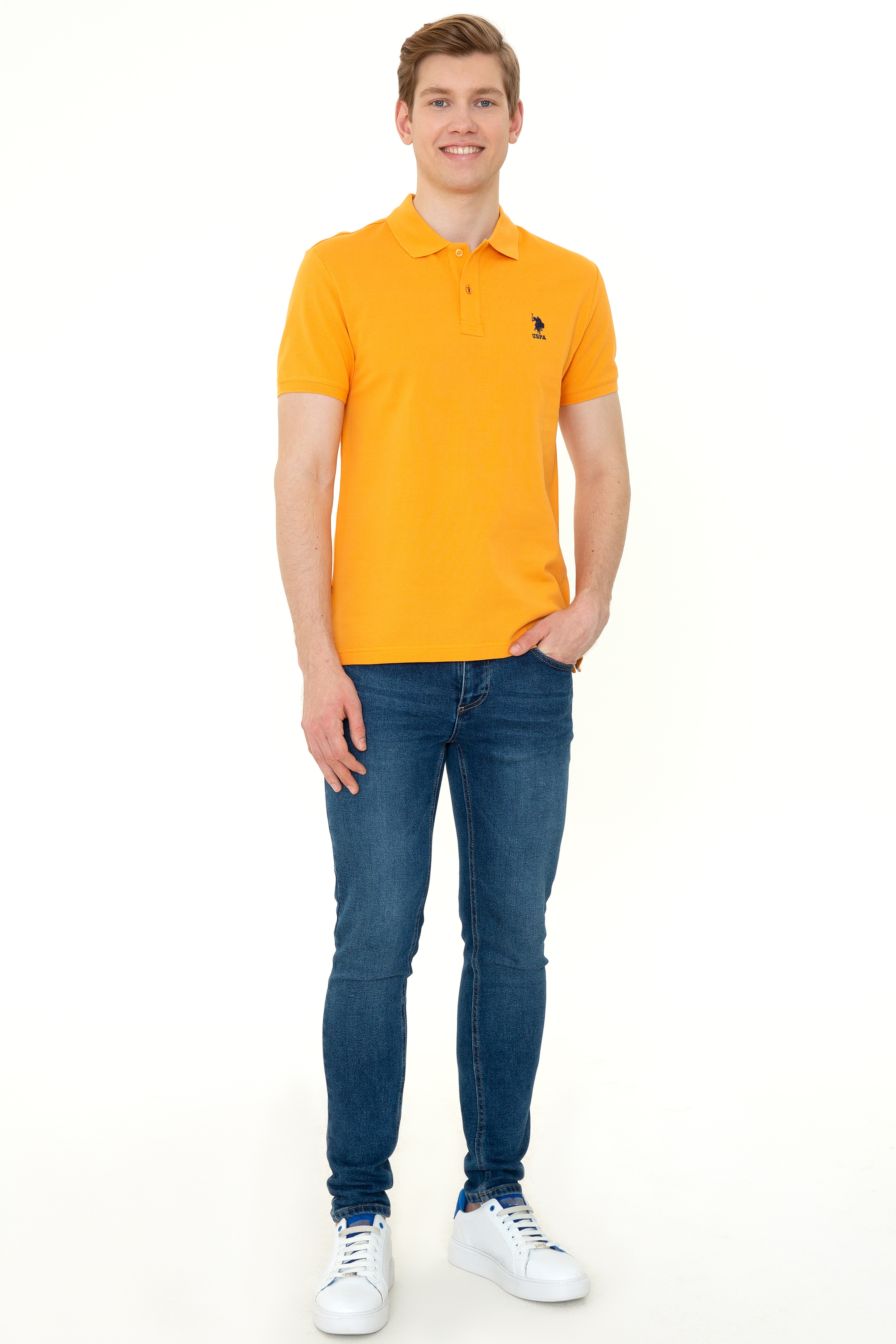 Erkek Koyu Sarı Polo Yaka Basic T-Shirt - Image 5