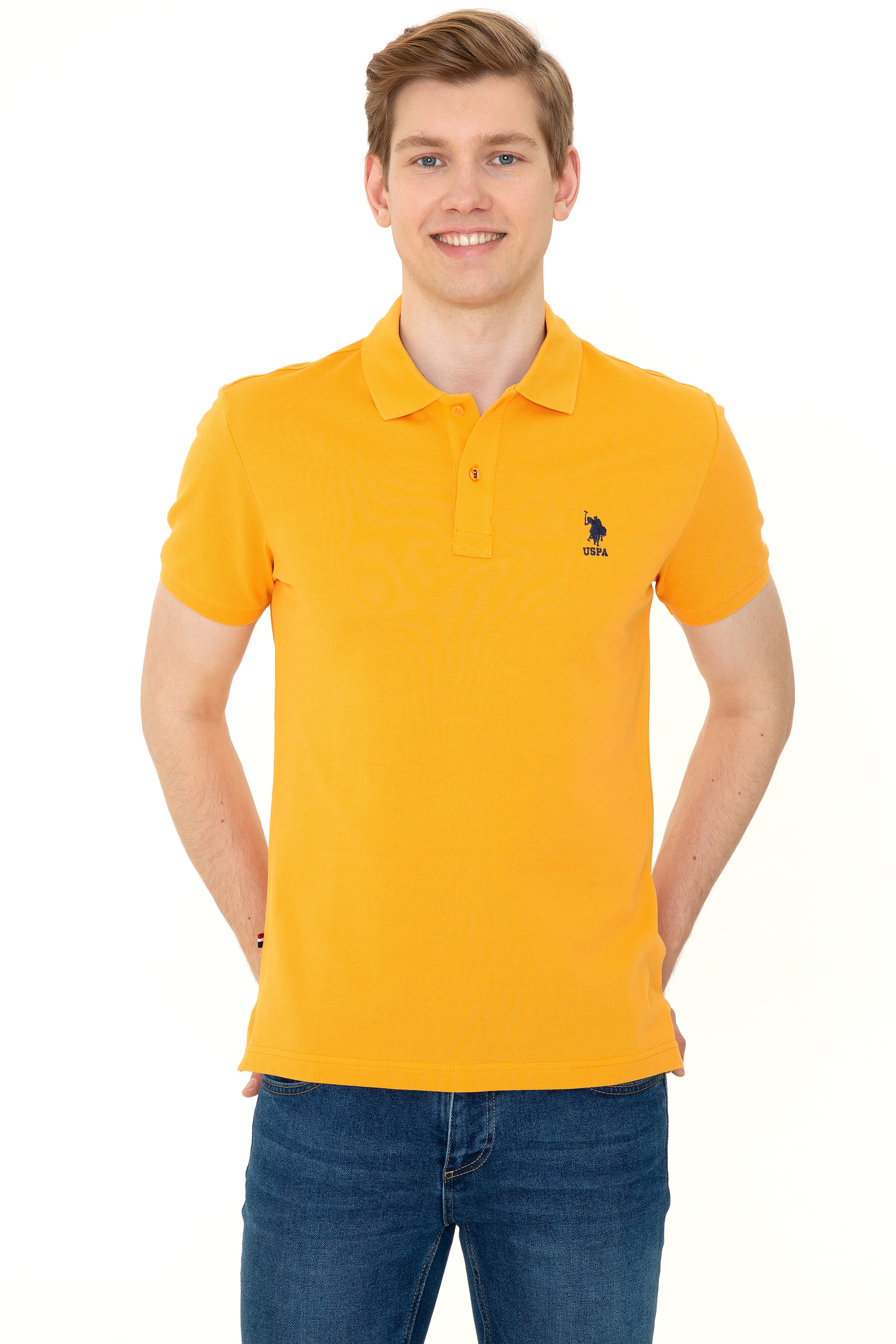 Erkek Koyu Sarı Polo Yaka Basic T-Shirt - Image 1