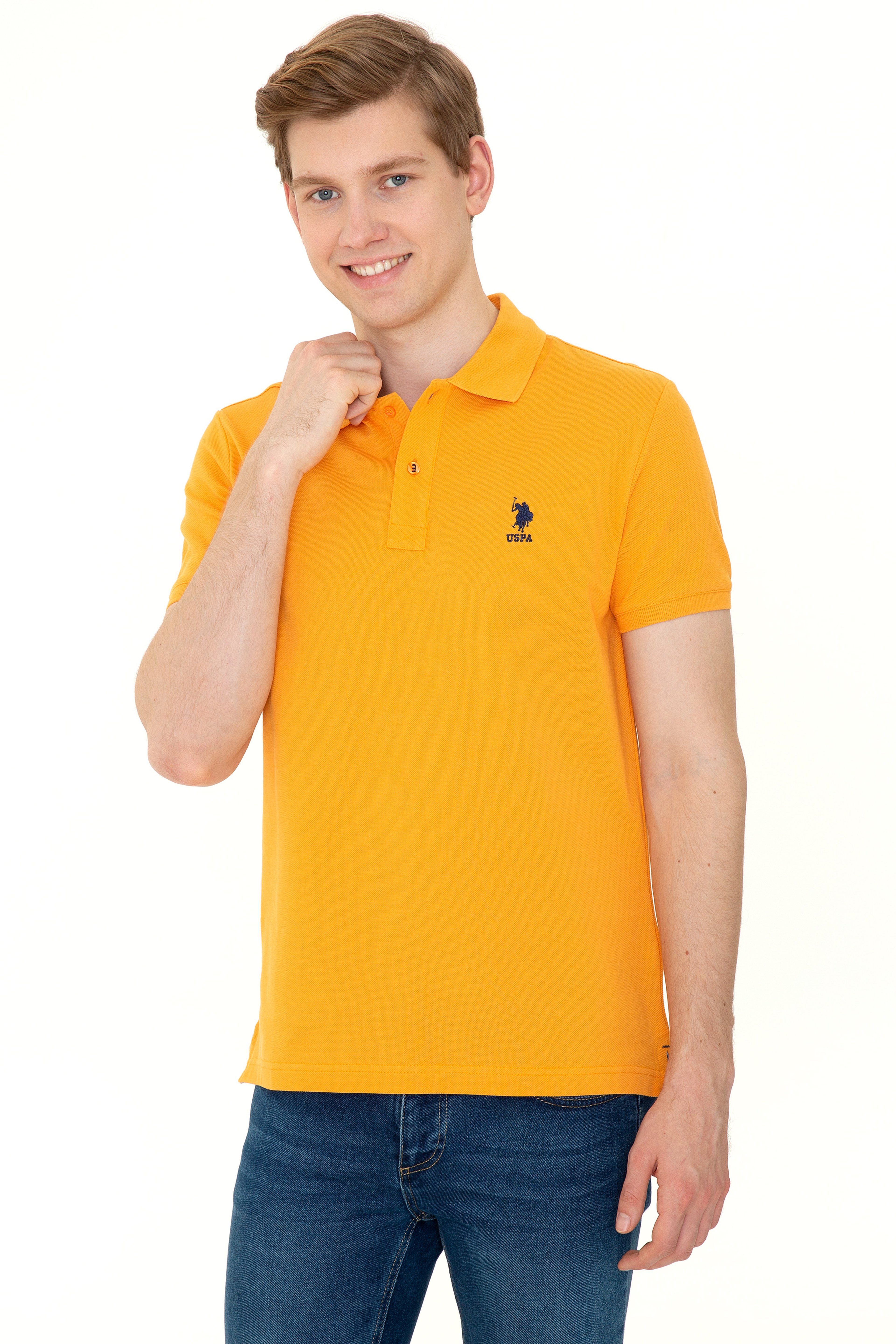 Erkek Koyu Sarı Polo Yaka Basic T-Shirt