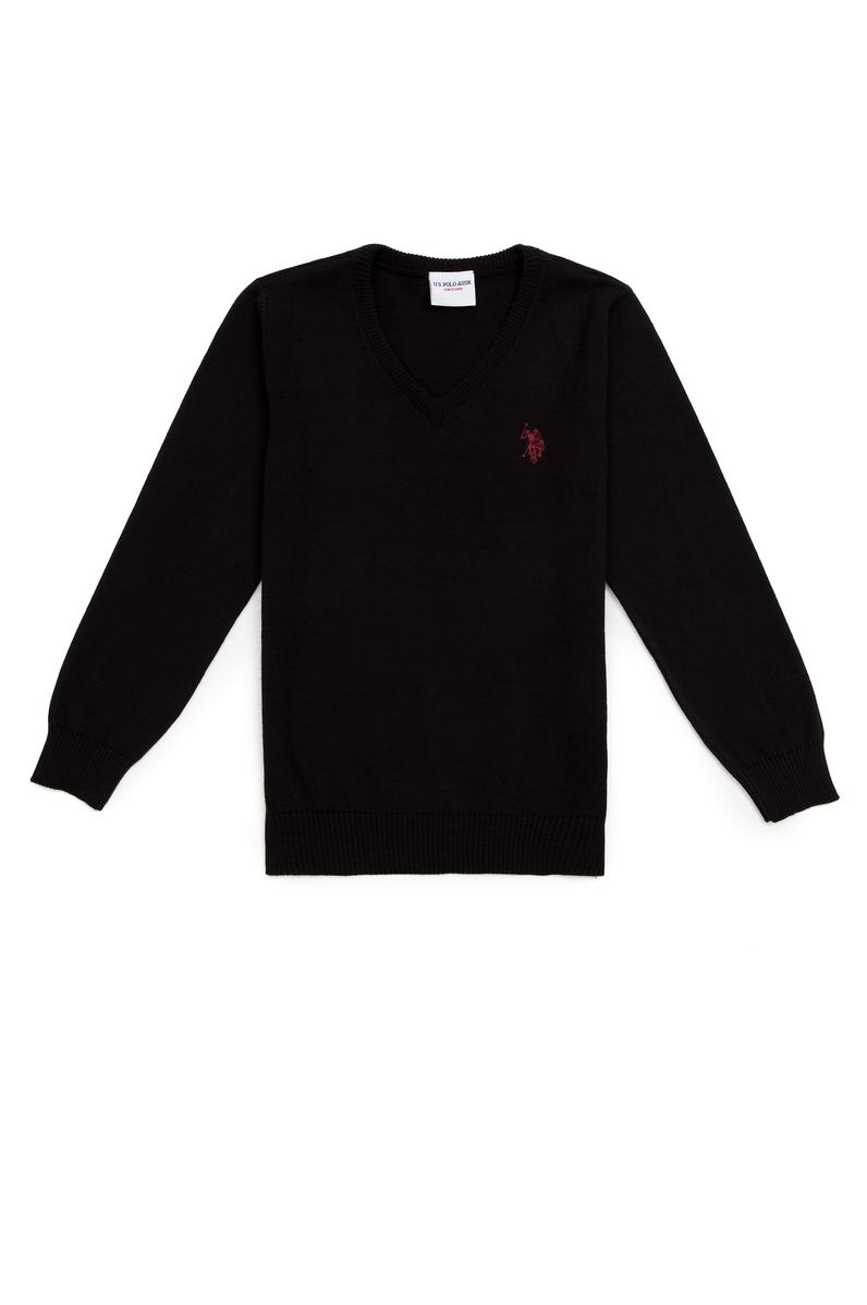 Erkek Çocuk Siyah V - Yaka Triko Kazak