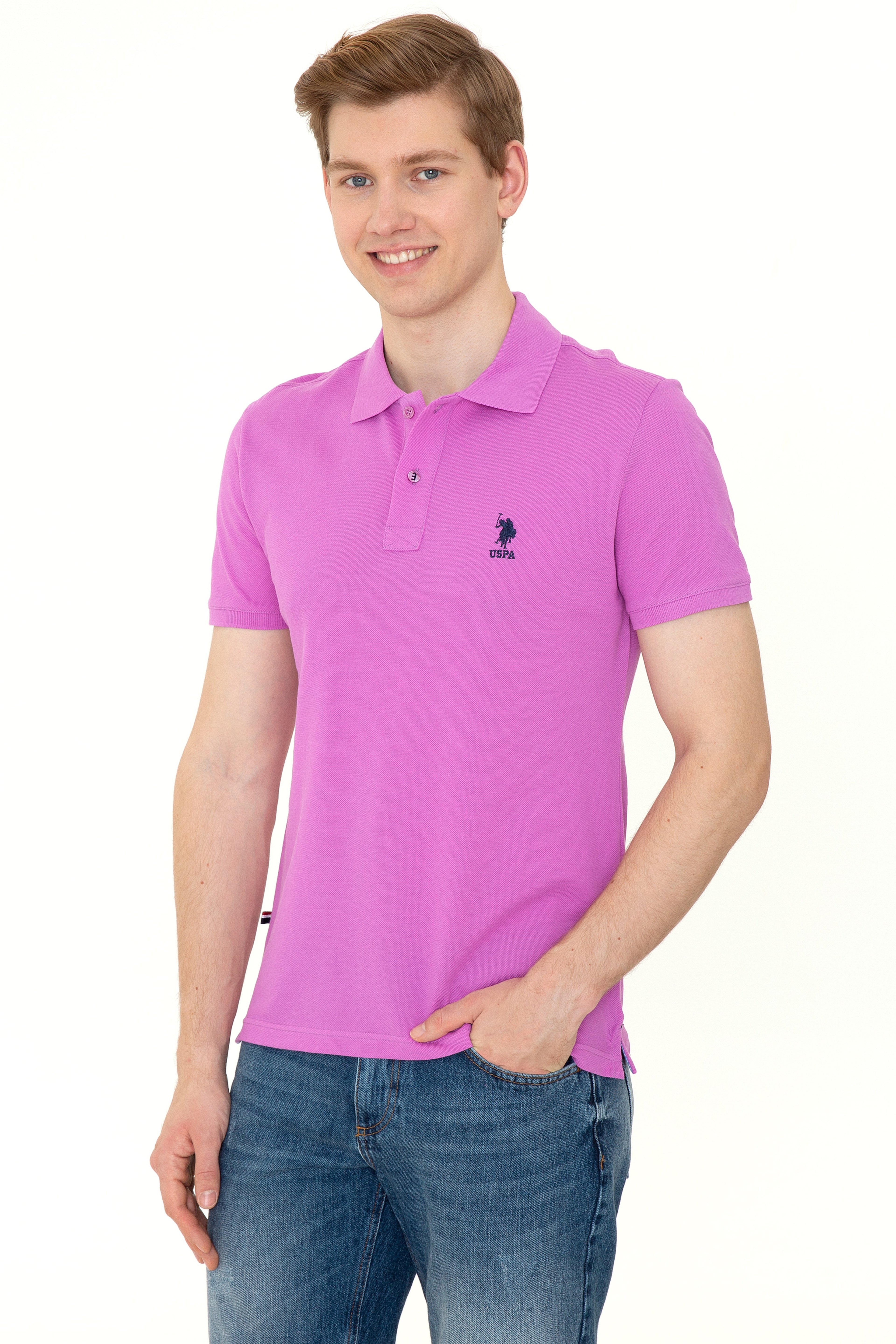 Erkek Menekşe Polo Yaka Basic T-Shirt - Image 3
