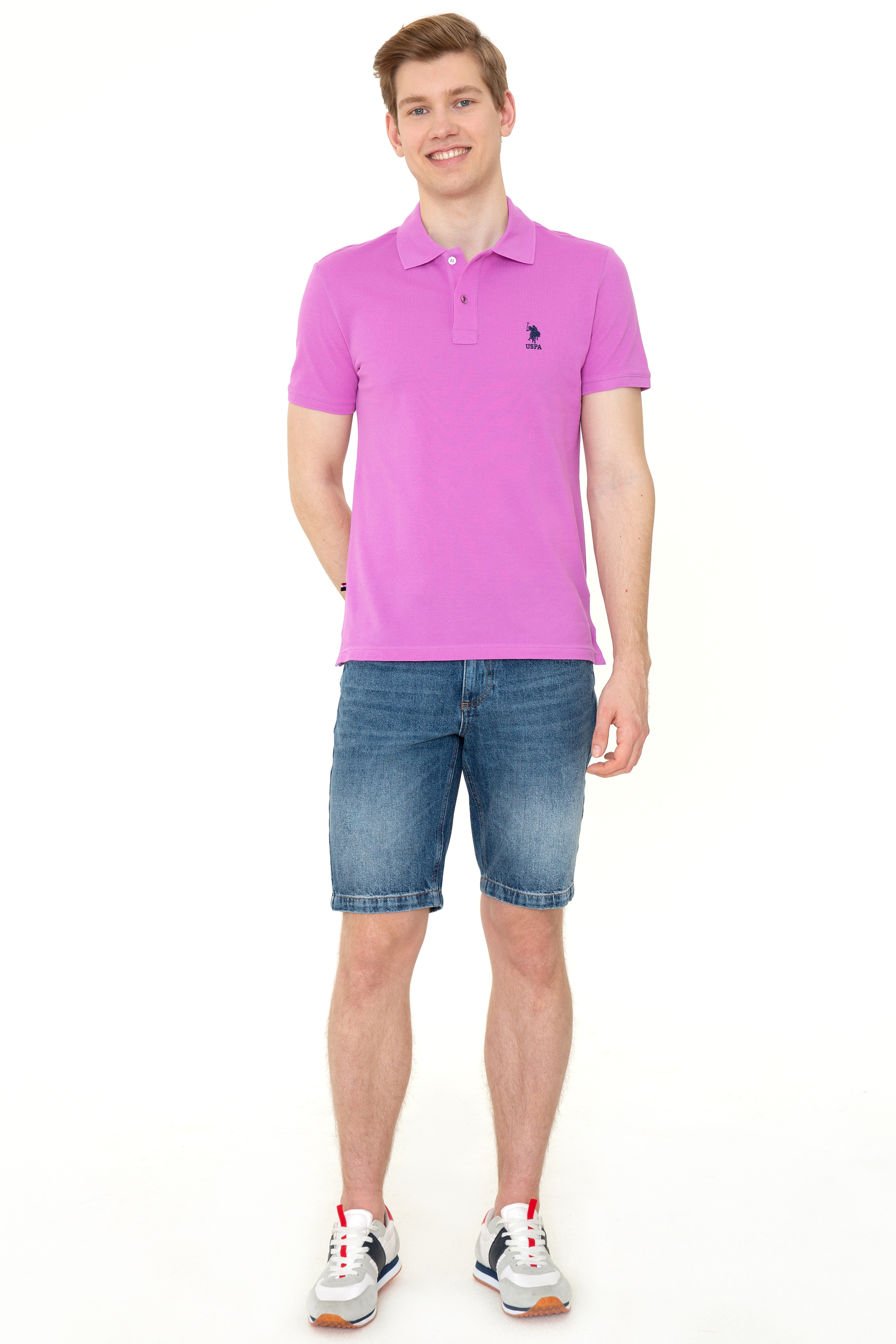 Erkek Menekşe Polo Yaka Basic T-Shirt