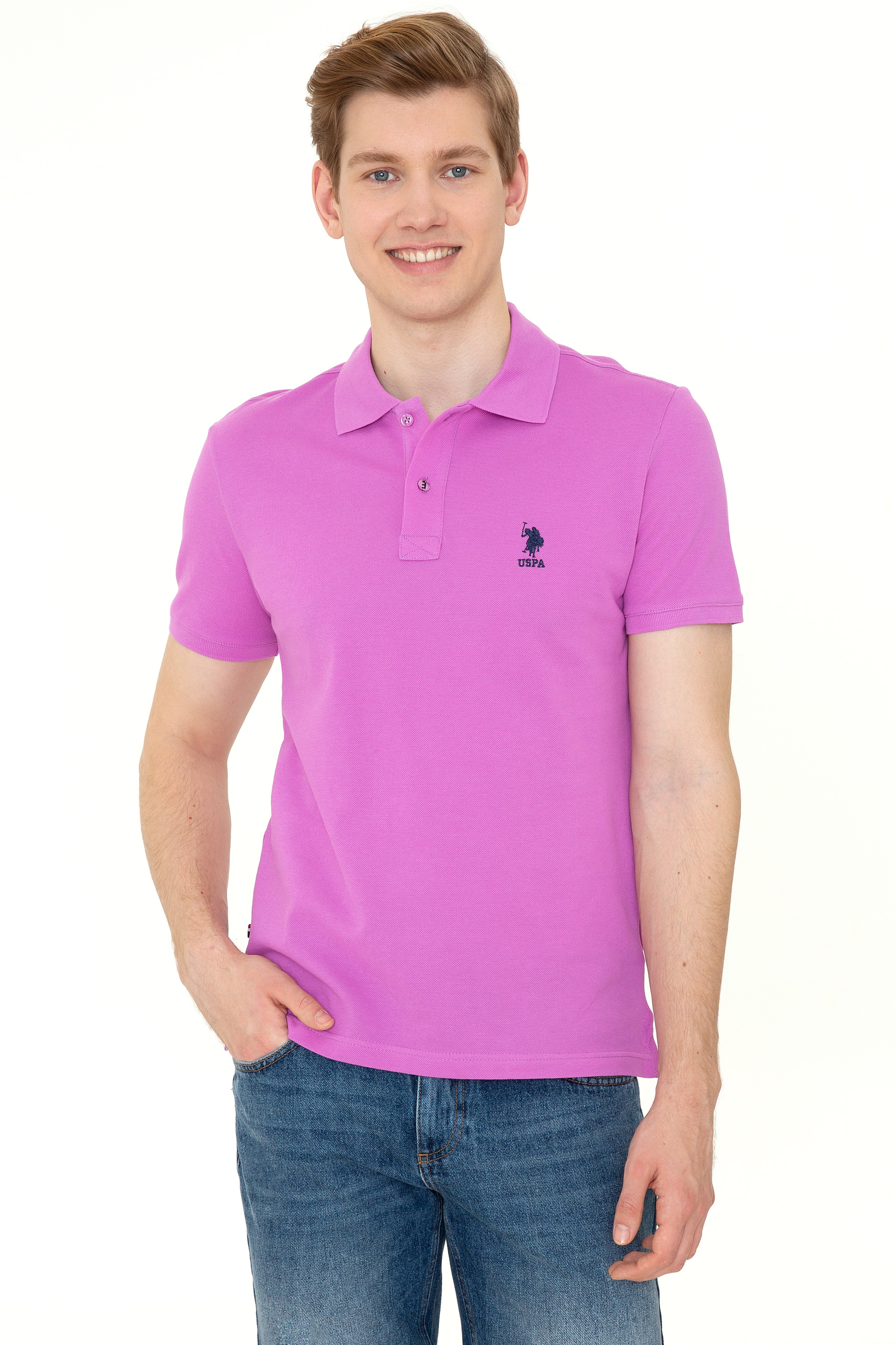 Erkek Menekşe Polo Yaka Basic T-Shirt - Image 1